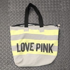 Vintage PINK Victoria's Secret Love Pink Tote - Yellow and Gray